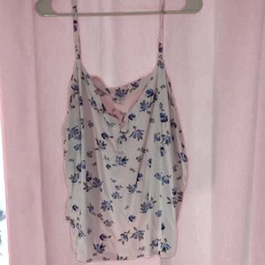 Spaghetti strap blue and white floral tank